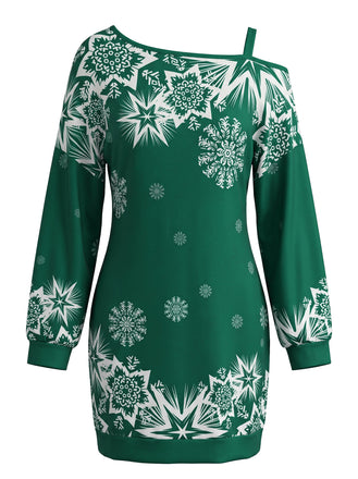 Christmas Snowflake Print Off Shoulder Mini Dress 5