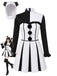Black & White 1960s Halloween Horror Clown Costume Dress with Headpiece