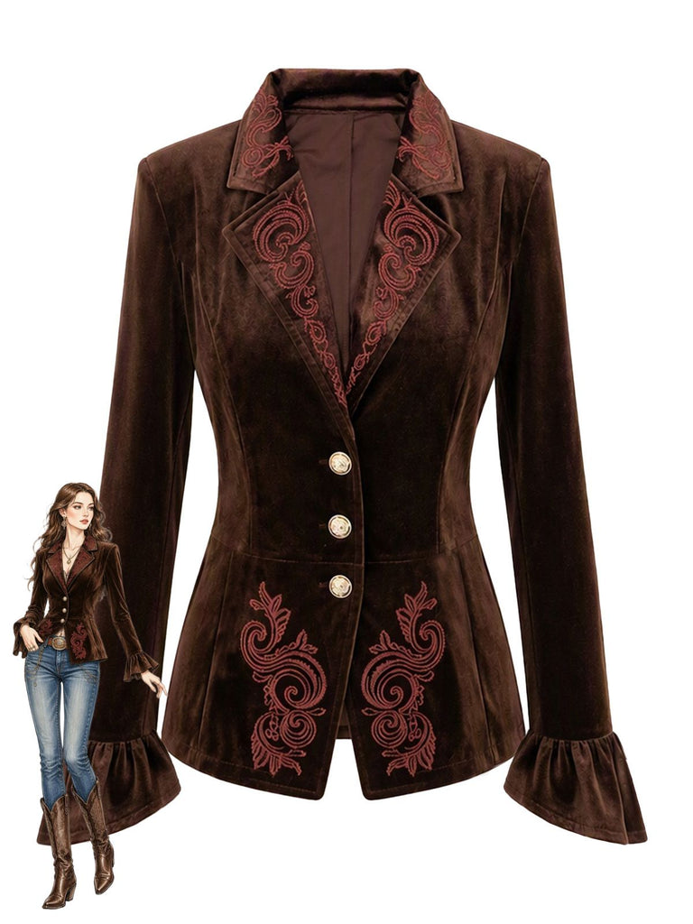 Velvet Floral Embroidered Ruffle Cuff Jacket 1
