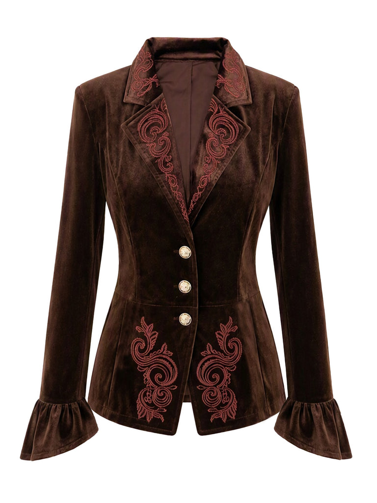 Velvet Floral Embroidered Ruffle Cuff Jacket 2