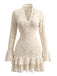 1970s Lace V-Neck Long-Sleeve Ruffle Hem Bodycon Dress