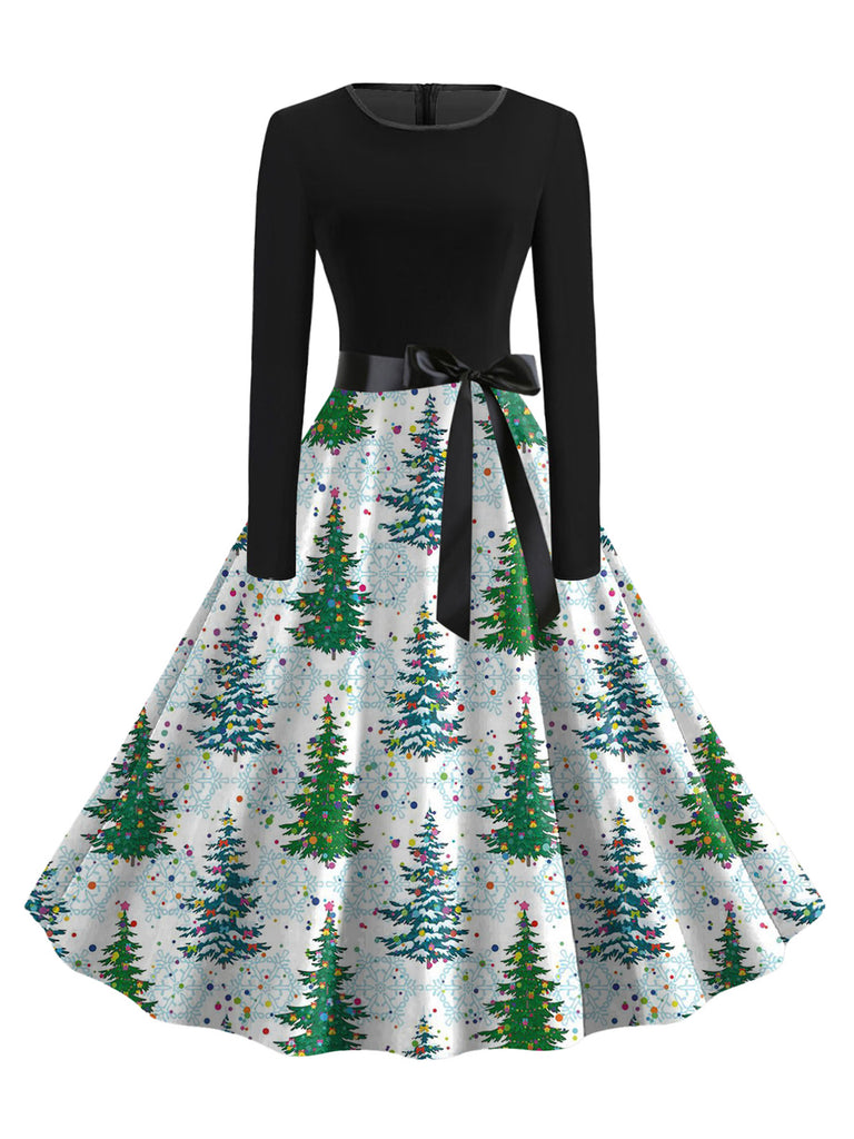 Christmas Print Long Sleeve Fit and Flare Dress 2