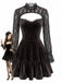 Brown 1970s Lace Velvet Long Sleeve Dress 1