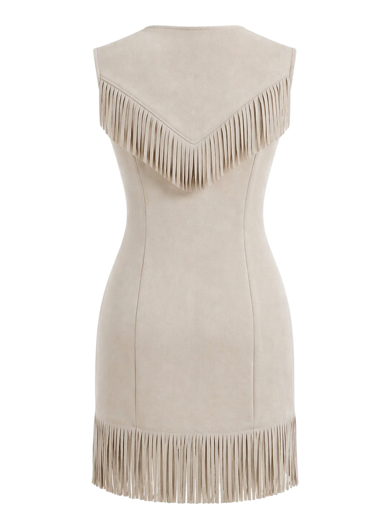 Black 1960s Fringe V Neck Dress 7