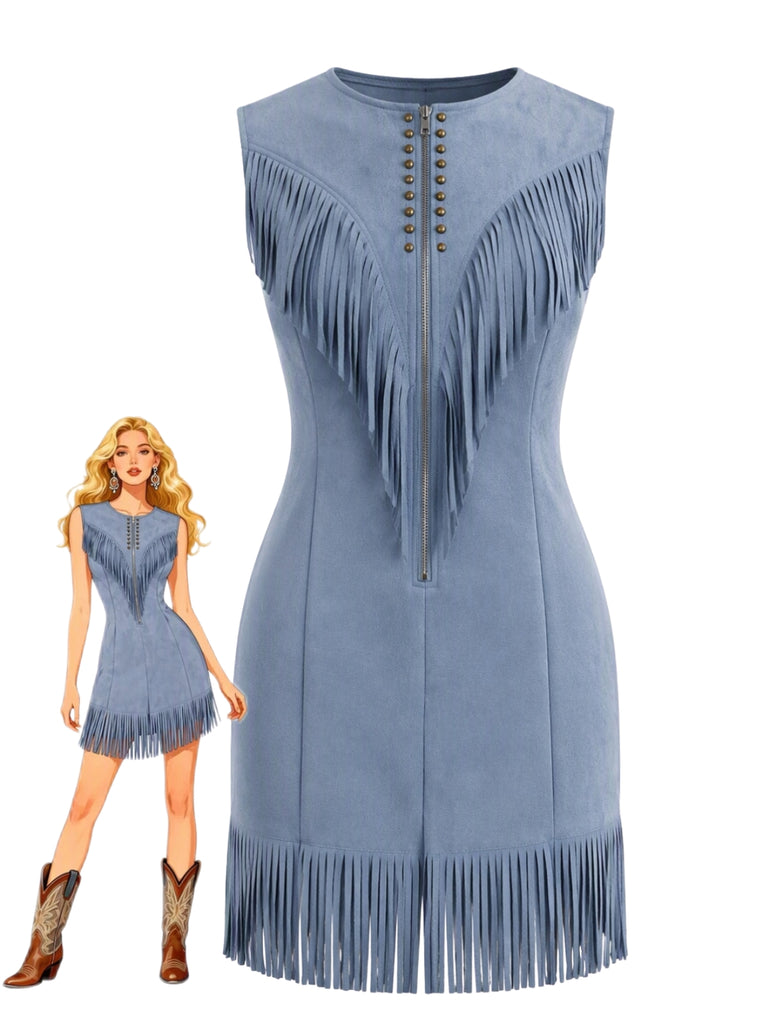 Black 1960s Fringe V Neck Dress 8