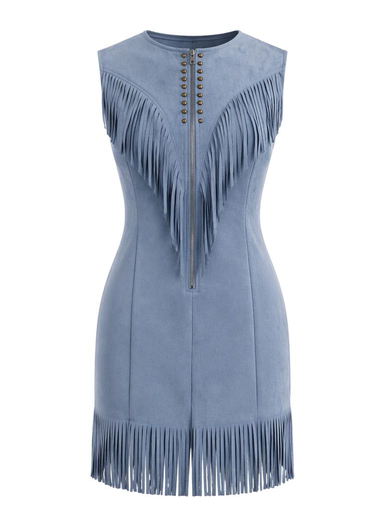 Black 1960s Fringe V Neck Dress 12