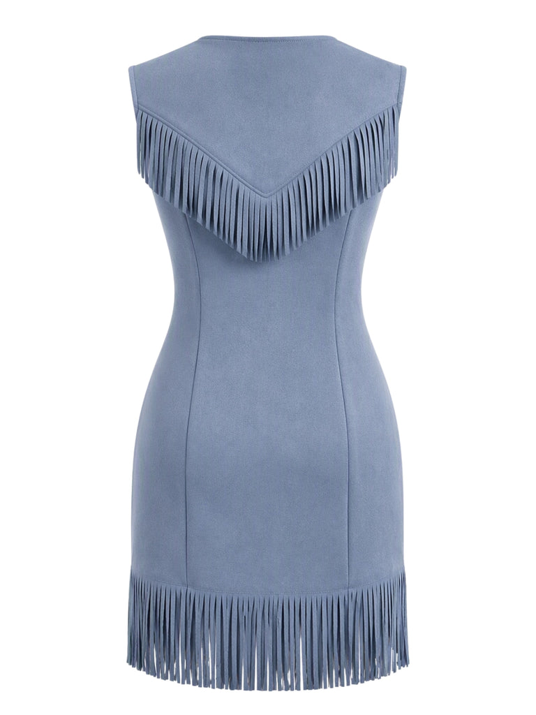 Black 1960s Fringe V Neck Dress 13