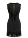 Black 1960s Fringe V Neck Dress 1