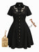 [Pre-Sale] [Plus Size] Black 1950s Cotton Floral Embroidered Western Style Dress