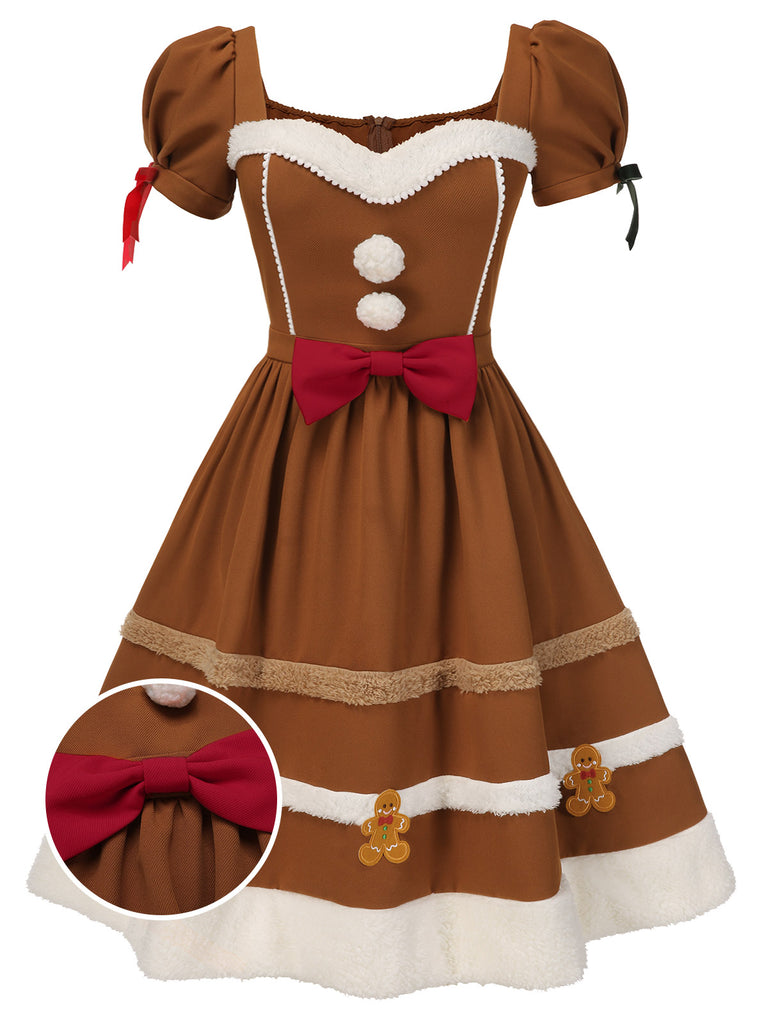 [Pre-Sale] [Plus Size] Turmeric 1950s Gingerbread Man Plush Trim Dress