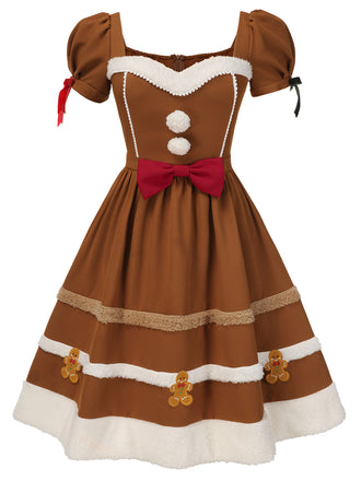 [Pre-Sale] [Plus Size] Turmeric 1950s Gingerbread Man Plush Trim Dress