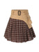 [Pre-Sale] 2PCS Khaki & Brown 1960s Plaid Patchwork Jacket & Pleated Skirt