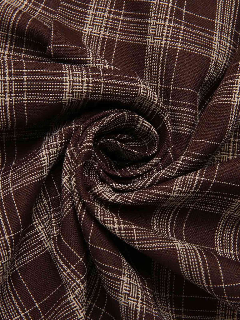 [Pre-Sale] Brown 1960s Plaid Patchwork Belted Pleated Skirt