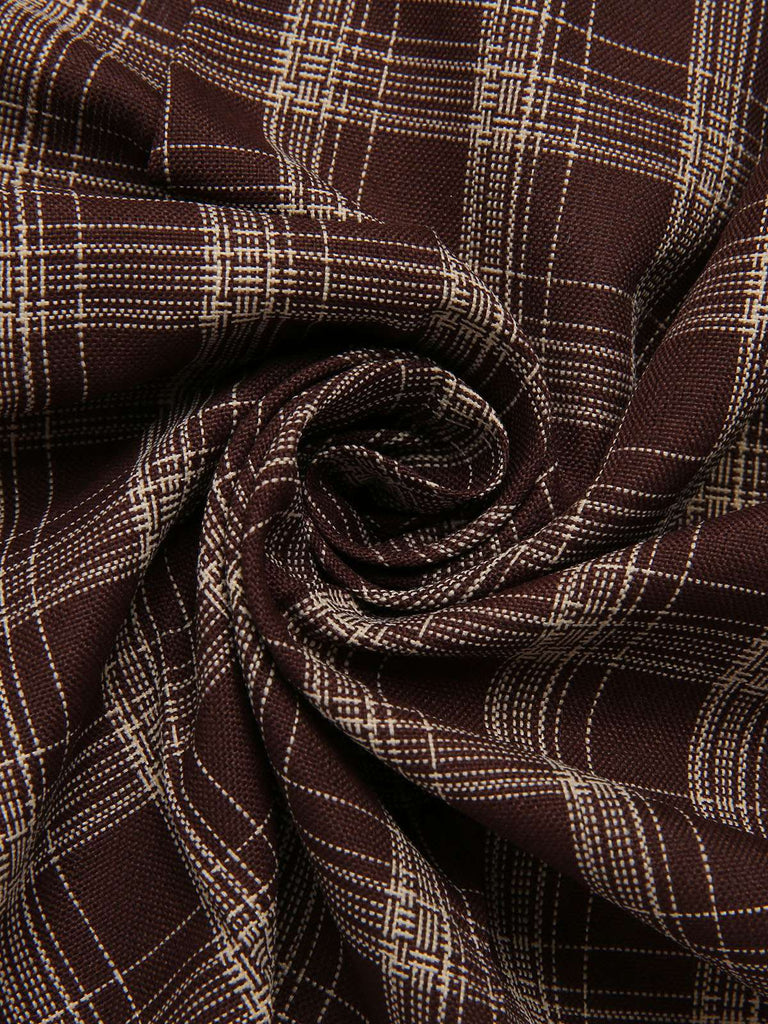 [Pre-Sale] 2PCS Khaki & Brown 1960s Plaid Patchwork Jacket & Pleated Skirt