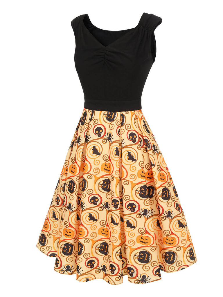 Black & Yellow 1950s Pumpkin Bat Spider Dress