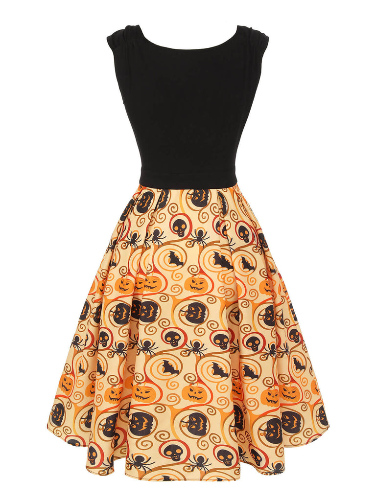 Black & Yellow 1950s Pumpkin Bat Spider Dress