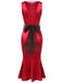 Deep Red 1930s Solid Bow Decor Fishtail Dress