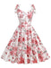 1950s Floral Lace-Up Shoulder V-Neck Swing Dress