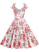 1950s Floral Lace-Up Shoulder V-Neck Swing Dress