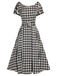 Black 1950s Houndstooth Short Sleeve Belted Dress