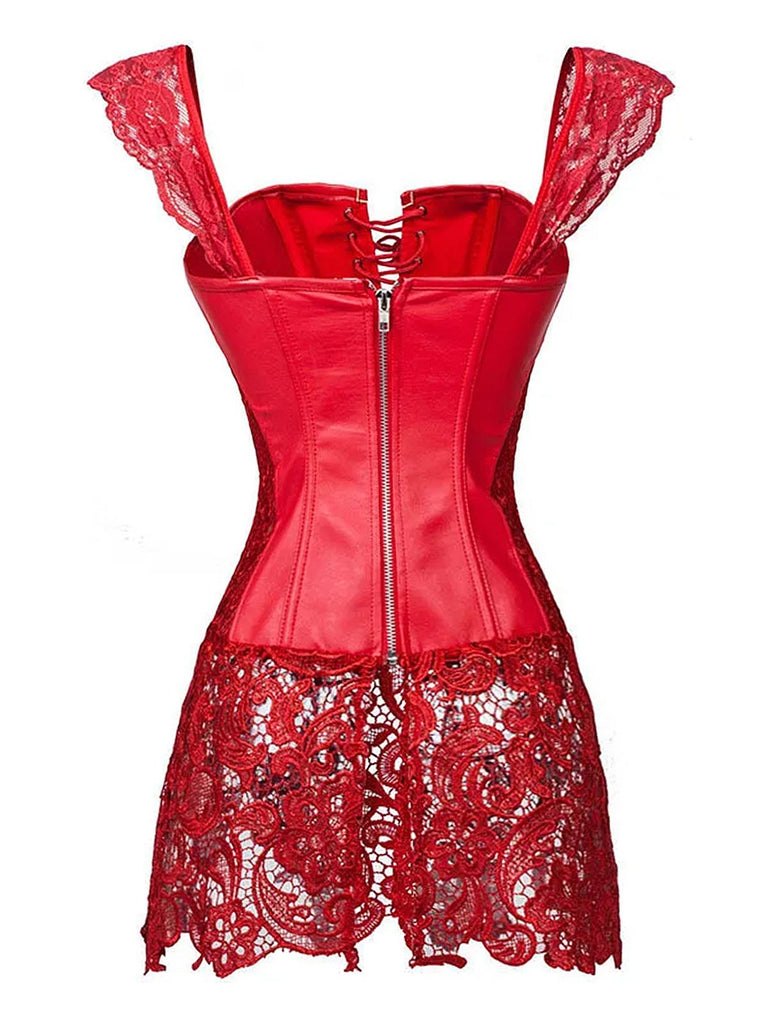 Red Steampunk Leather Gothic Lace Corset