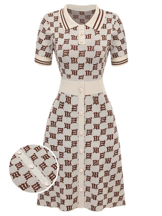 Yellow 1940s Lapel Plaid Buttoned Dress