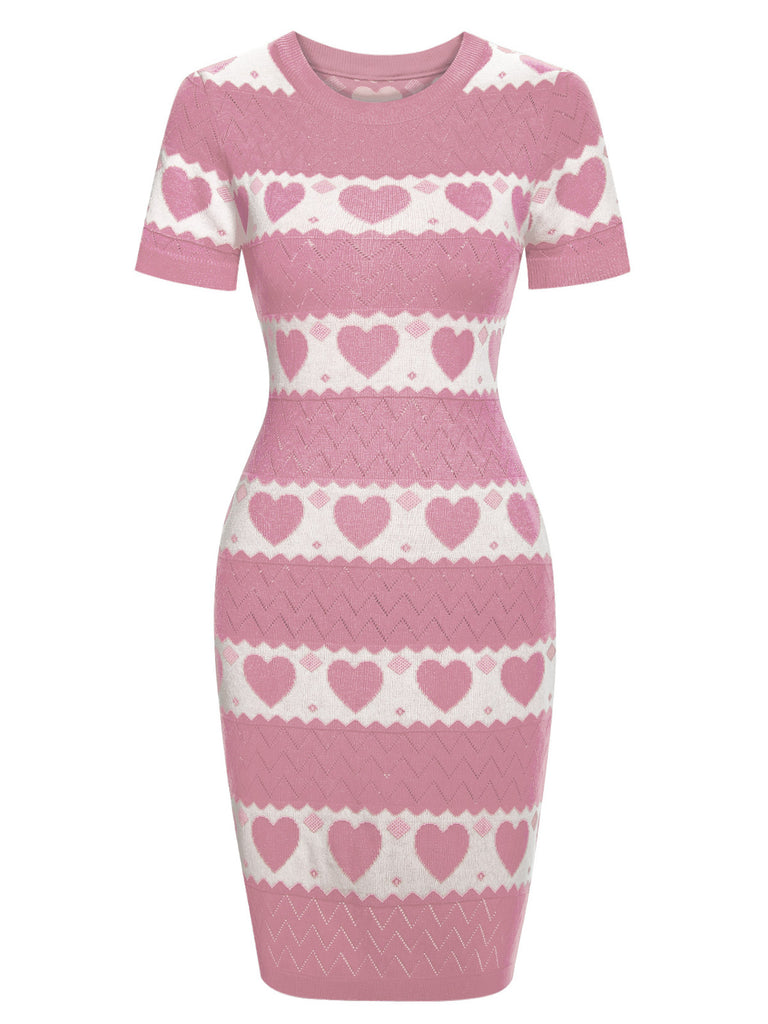 [Pre-Sale] Pink 1960s Contrasting Heart Knitting Dress