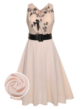 1950s Pink Butterfly Sleeveless Dress With Belt