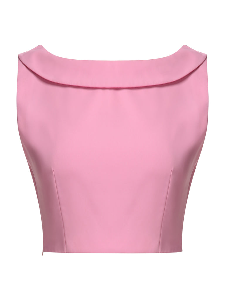Pink 1960s Lapel Bowknot Top