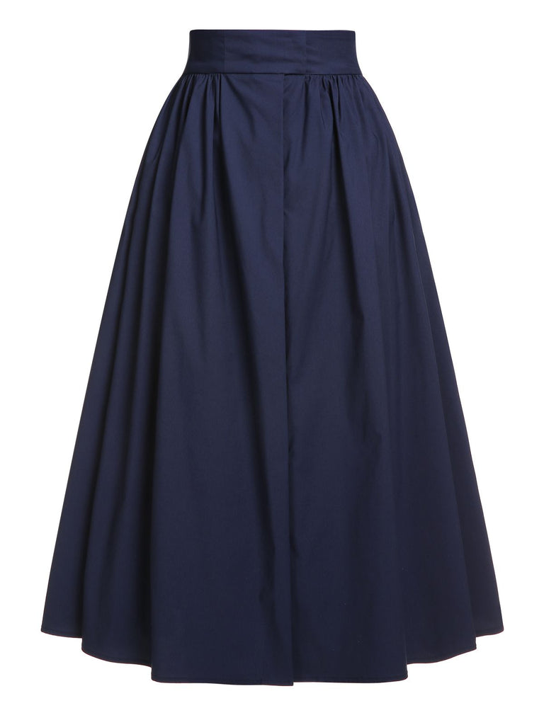 Dark Blue Gray 1960s Solid Umbrella Skirt