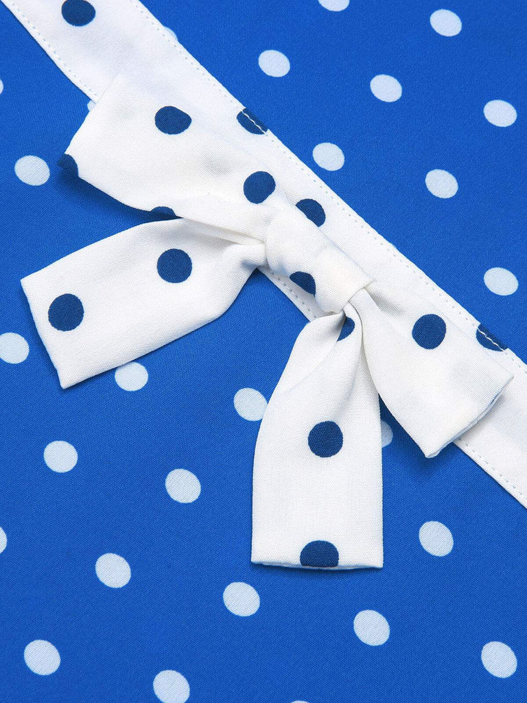 Blue & White 1940s Polka Dot Lapel Dress