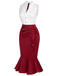 Red & White 1930s Sleeveless Slit Fishtail Dress