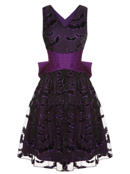 Deep Purple 1950s Halloween Bat Bow Dress