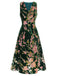 Green 1930s Floral Velvet Sleeveless Dress