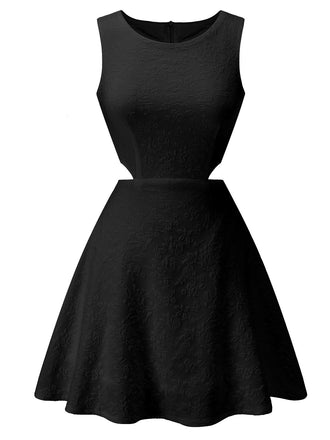 1960s Round Neck Solid Floral Sleeveless Dress