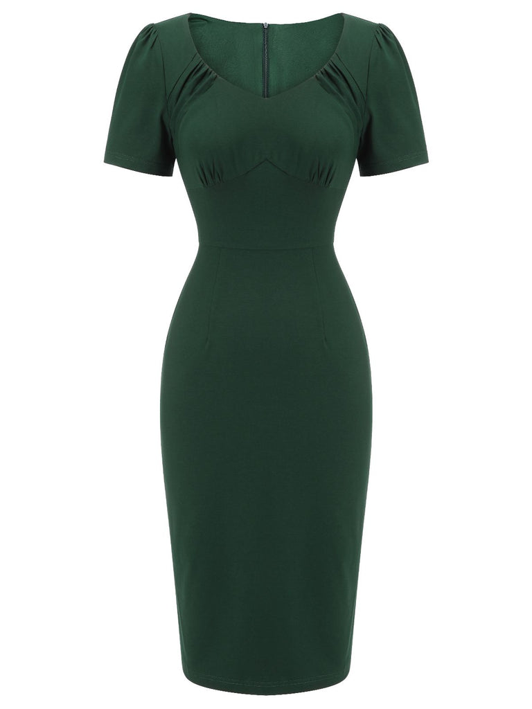 Dark Green 1940s Solid Wrap Dress