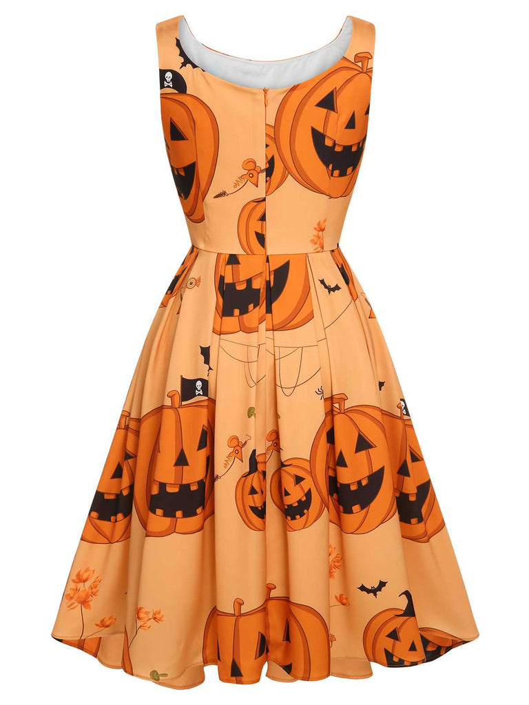 Orange 1950s Halloween Sleeveless Beading Dress