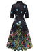 [Pre-Sale] Black 1940s Floral Shirt Neck Belt Dress