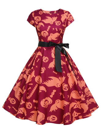 Red 1950s Halloween Ghost Dress With Ribbon