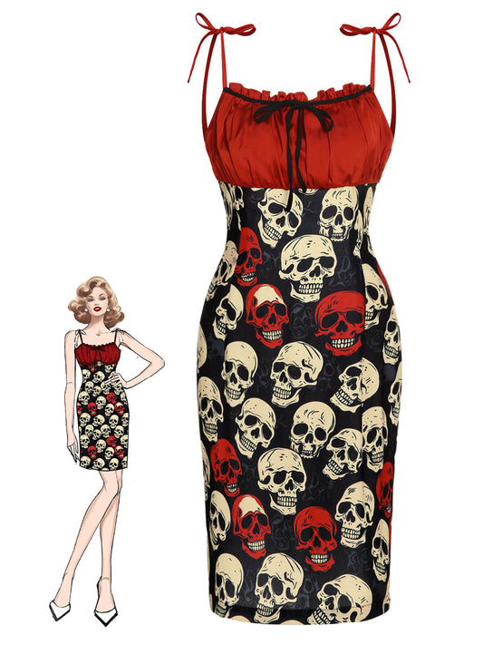 Red 1960s Halloween Skull Strap Dress