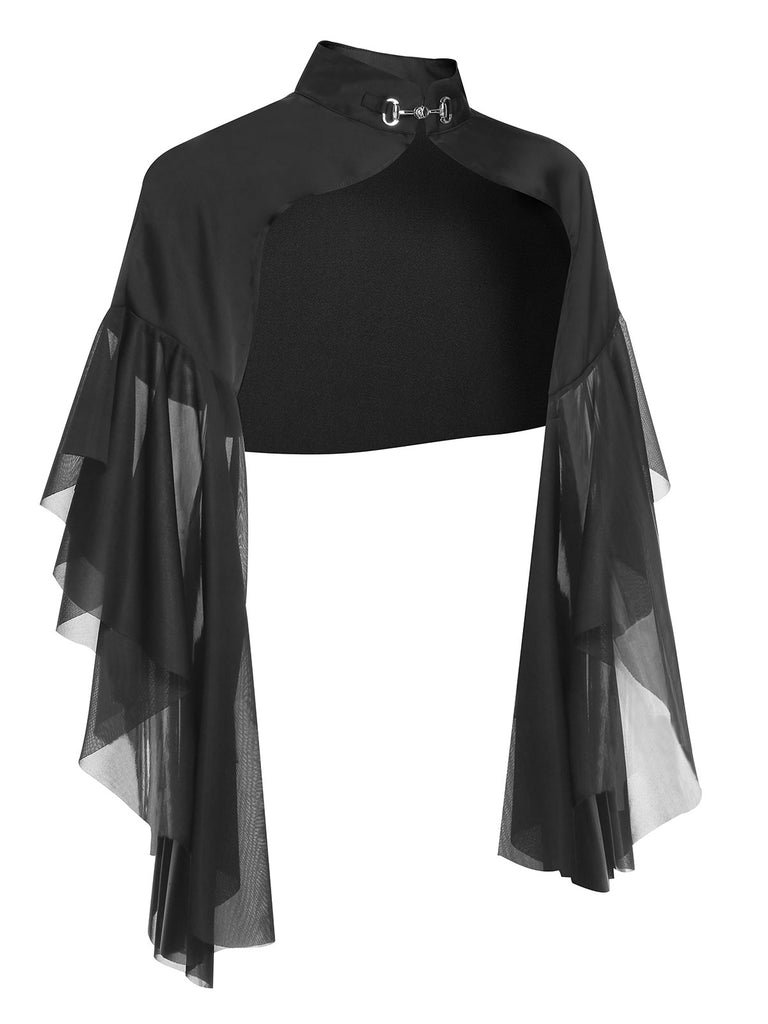 Black 1930s Halloween Patchwork Sheer Coat