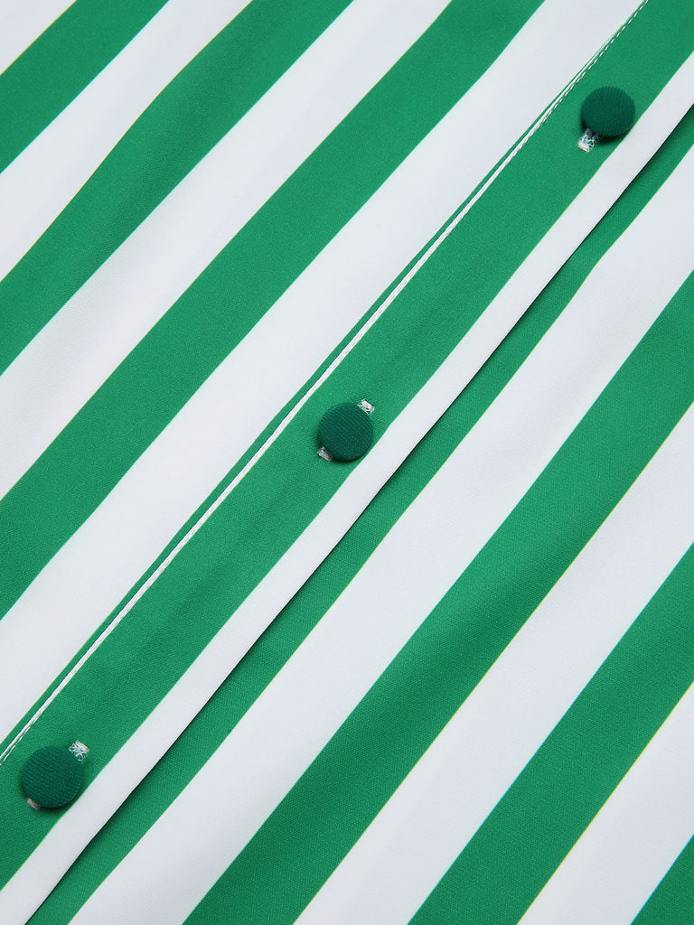 [Pre-Sale] 2PCS Green 1950s Stripes Romper & Umbrella Skirt
