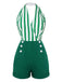[Pre-Sale] 2PCS Green 1950s Stripes Romper & Umbrella Skirt