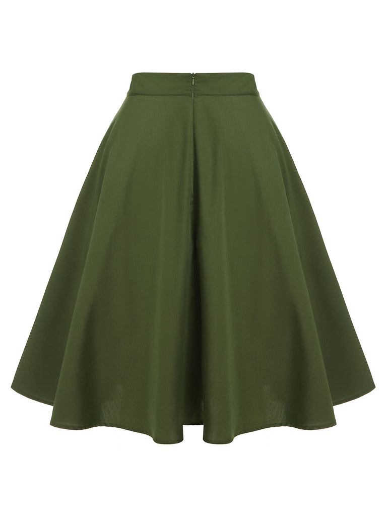 Army Green 1950s Pocket Buttoned Skirt