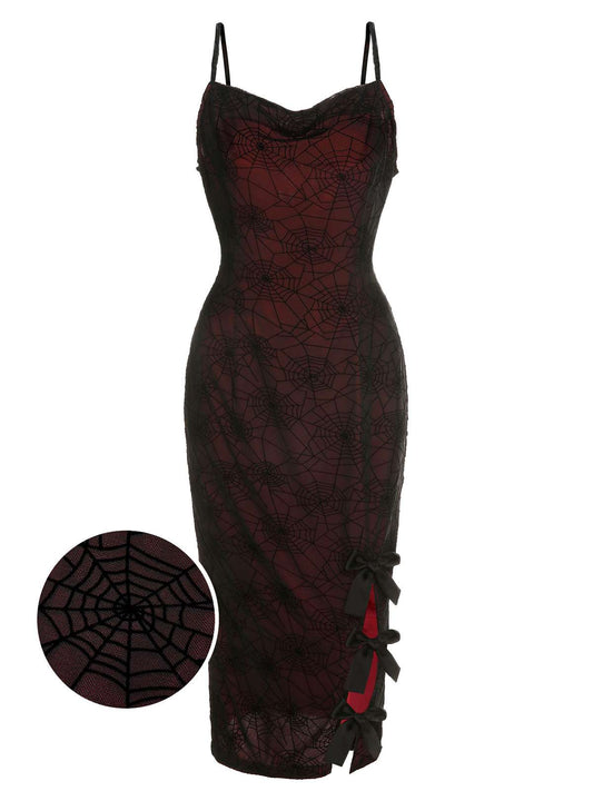 Deep Red 1960s Halloween Spider Web Dress