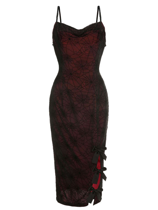 Deep Red 1960s Halloween Spider Web Dress