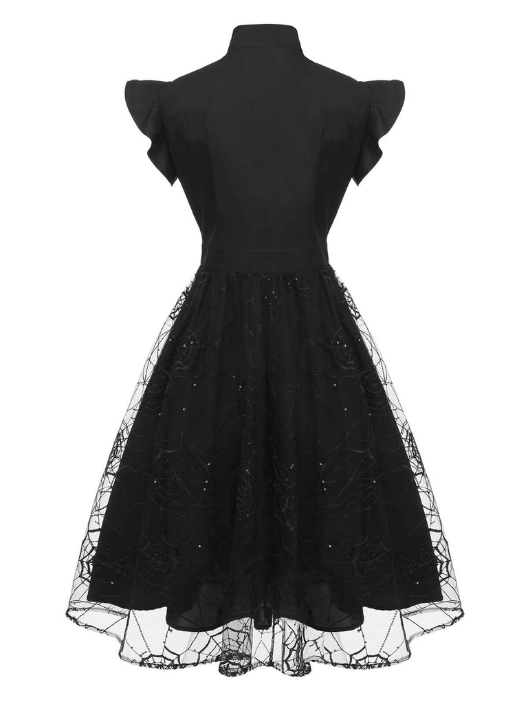Black 1950s Sequined Spider Mesh Dress