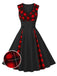 Red & Black 1950s Plaid V-Neck Dress