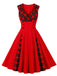 Red & Black 1950s Plaid V-Neck Dress