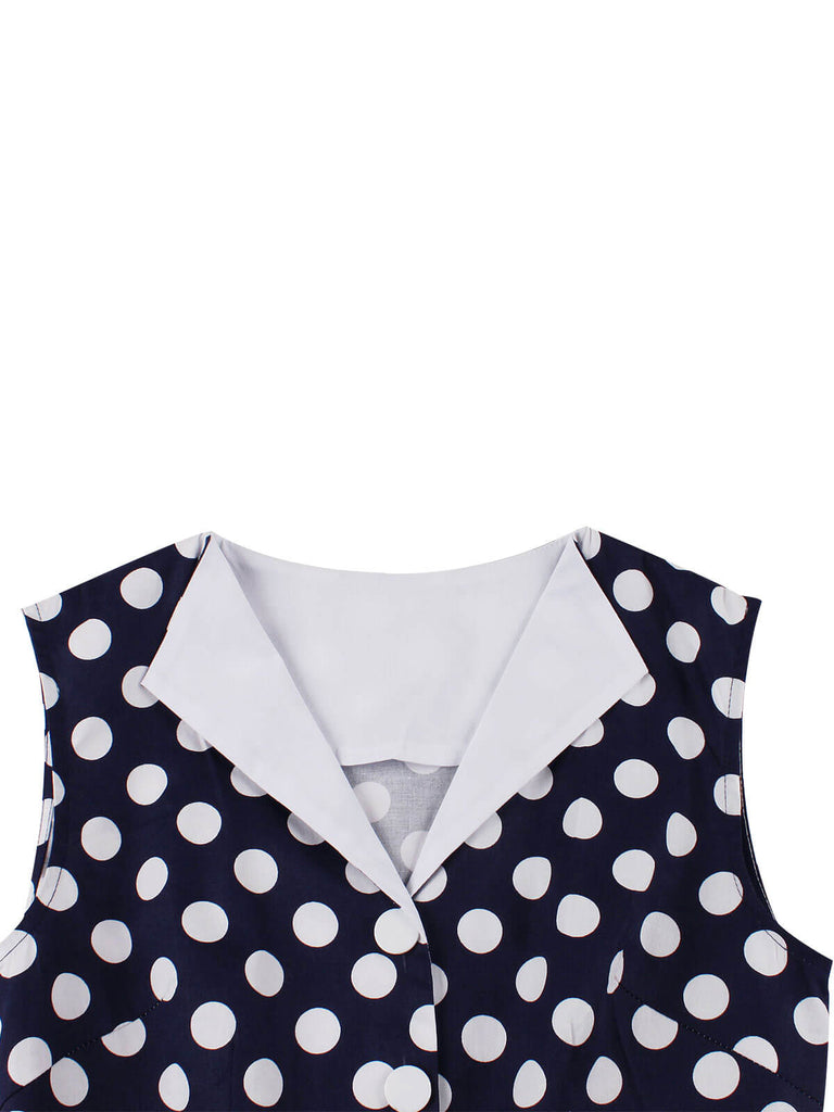 Navy Blue 1950s Polka Dots Lapel Dress